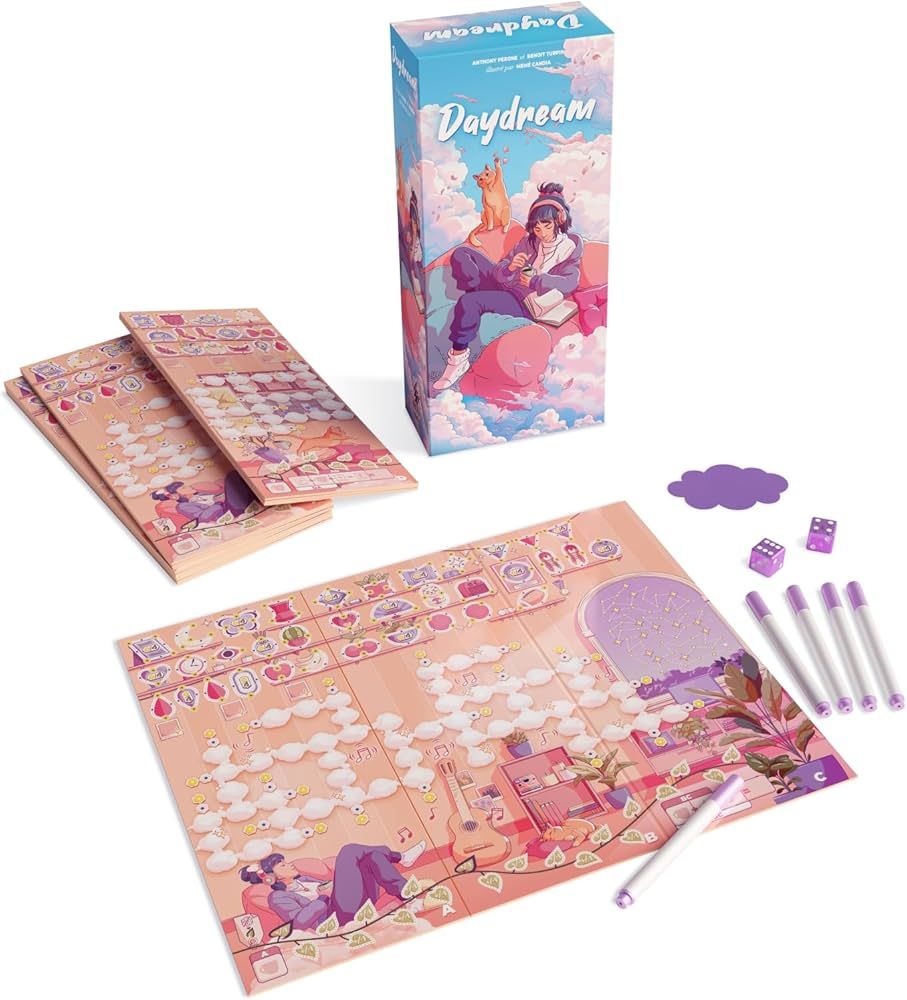 Vue globale du matériel de jeu de société Daydream.