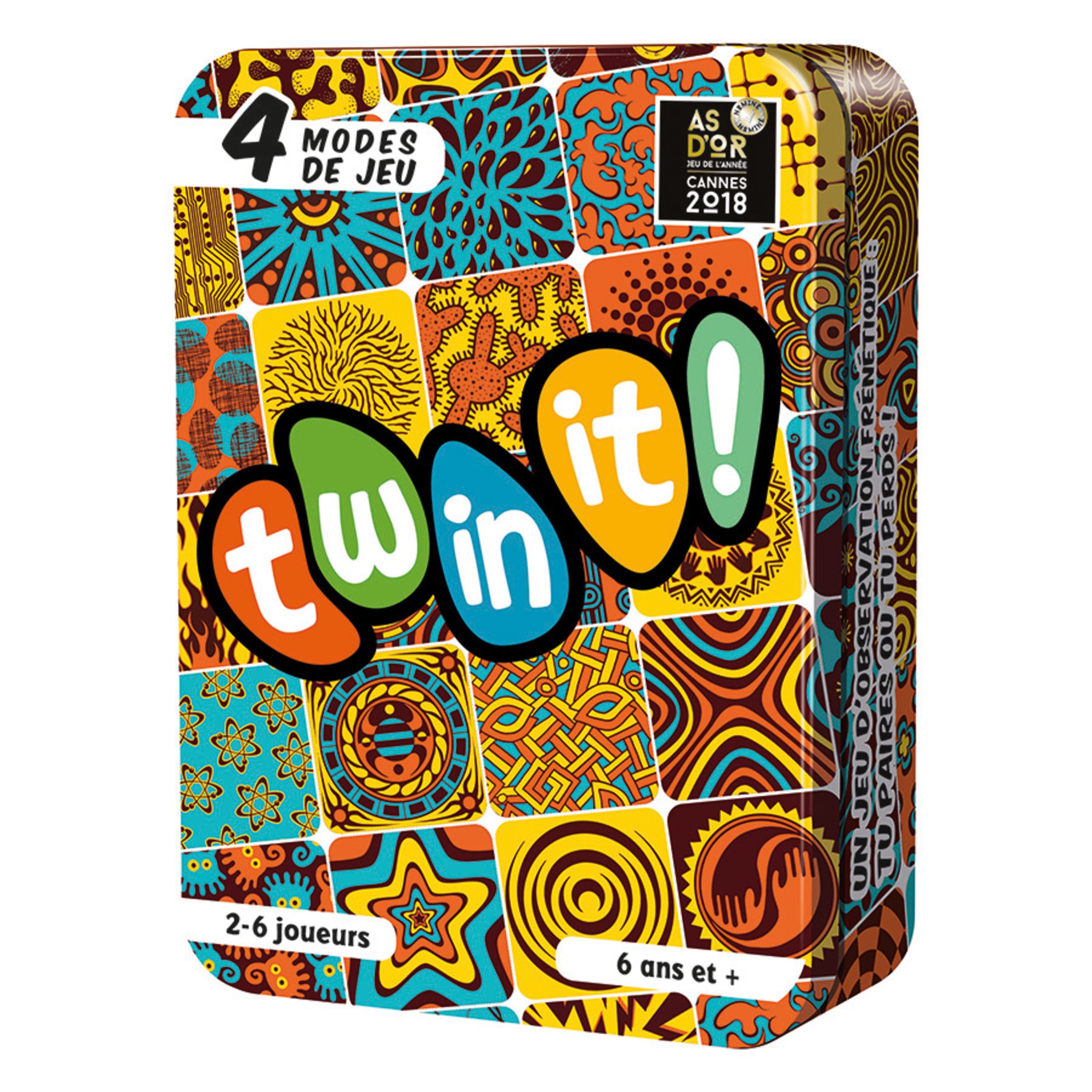 La boîte colorée du jeu de société Twin It.