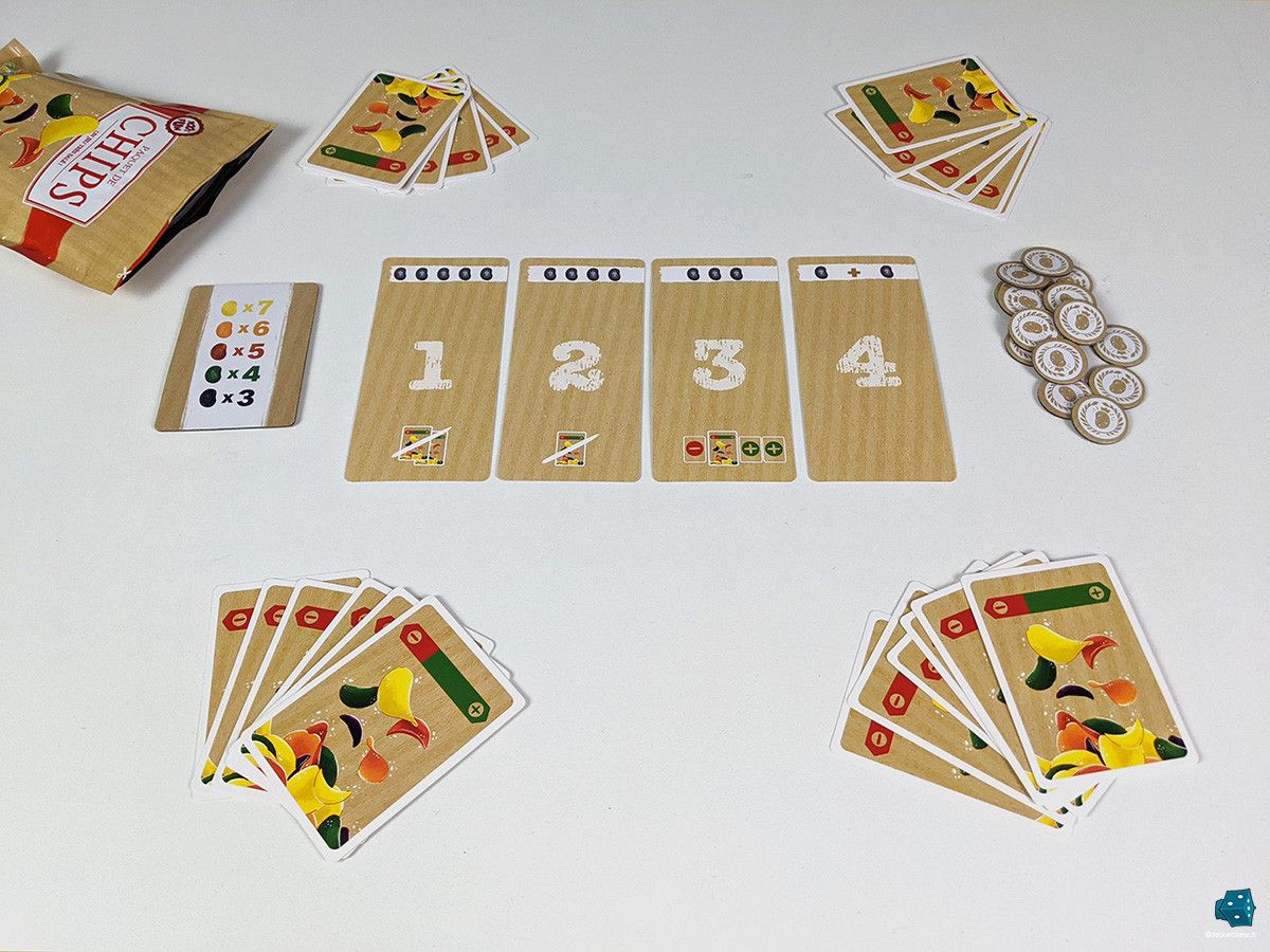 Detail des cartes objectifs et des jetons de couleur.