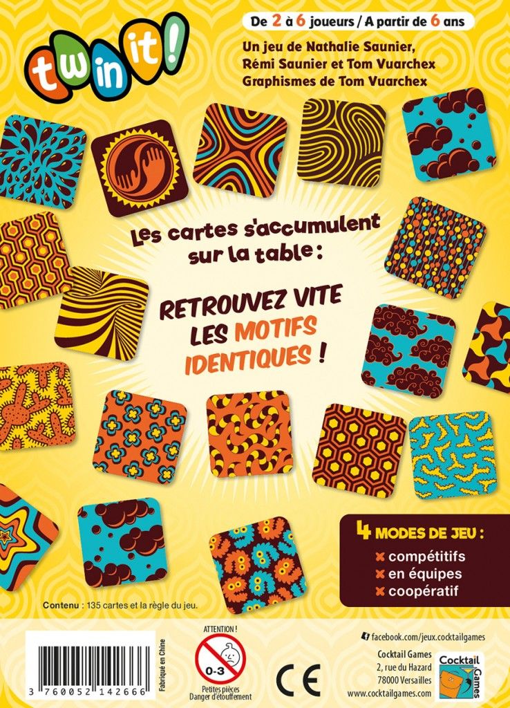 Gros plan sur les motifs géométriques des cartes Twin It.