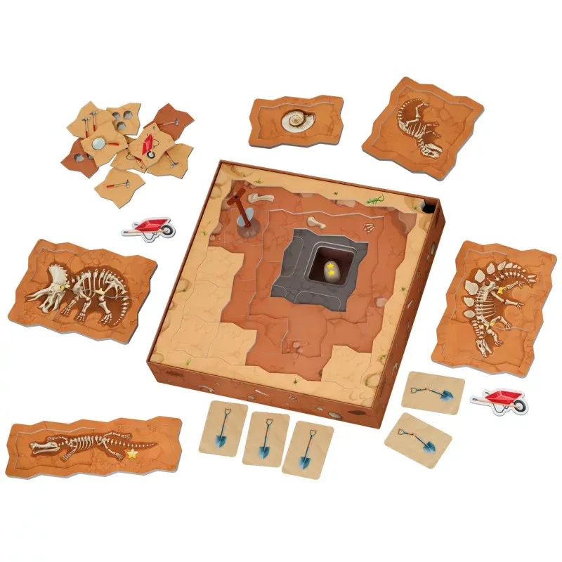 Détail des cartes d'exploration et des pions du jeu Archéo