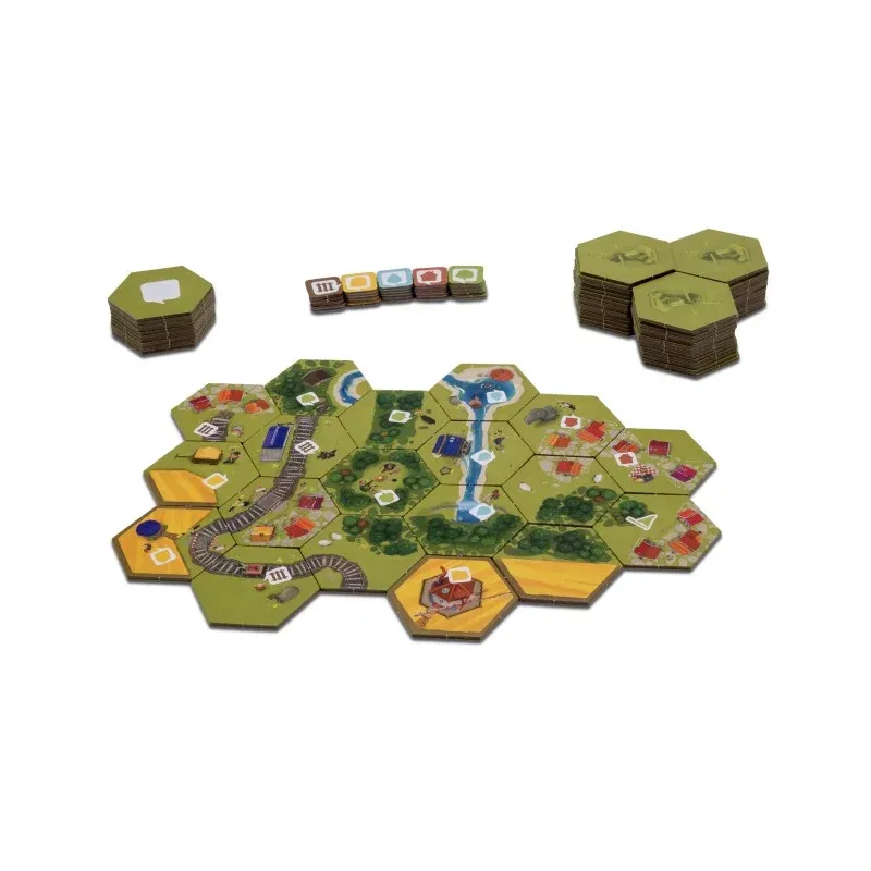 Détail des tuiles hexagonales de paysage du jeu Dorfromantik