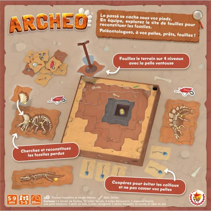 Vue d'ensemble du matériel et des tuiles du jeu Archéo