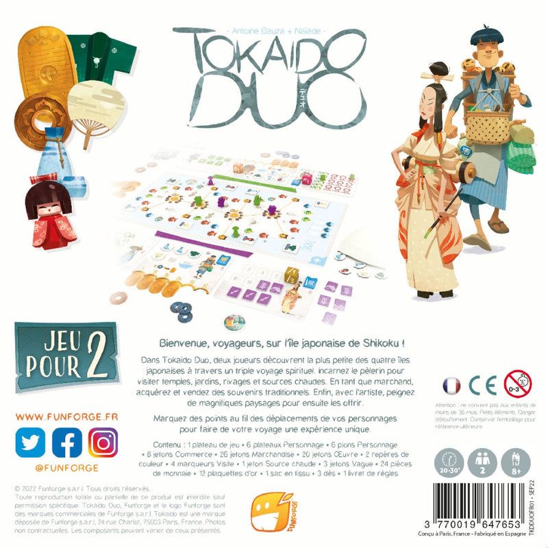 Vue globale du plateau et du matériel de Tokaido.