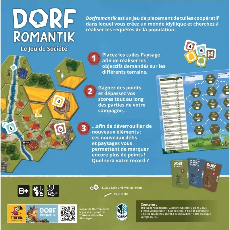 Vue générale du matériel et des tuiles de Dorfromantik